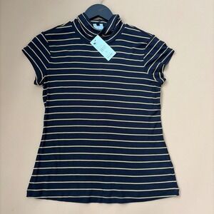 cabi‎ Slinky Turtleneck 4202 Camel and Black Stripe Short Sleeve Top XS New soft